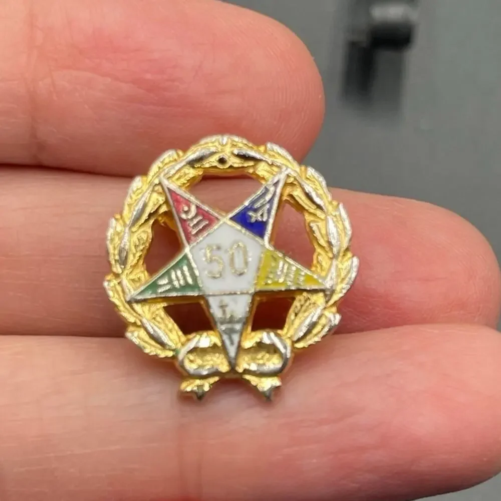 Order of the Eastern Star Lapel Pin 50 Year Member Vtg Gold Tone 1